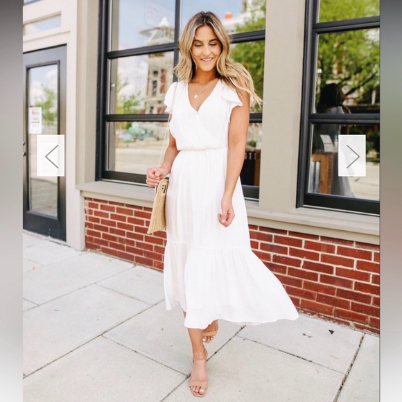 LUSH midi ruffle off white dress size S - Picture 2 of 14